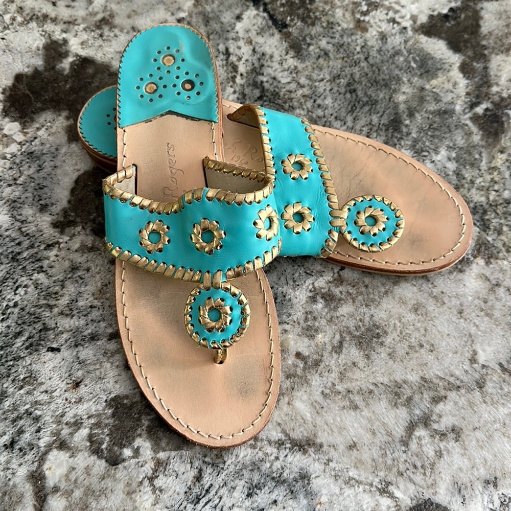 Size 9 Caribbean blue/gold Jack Rogers